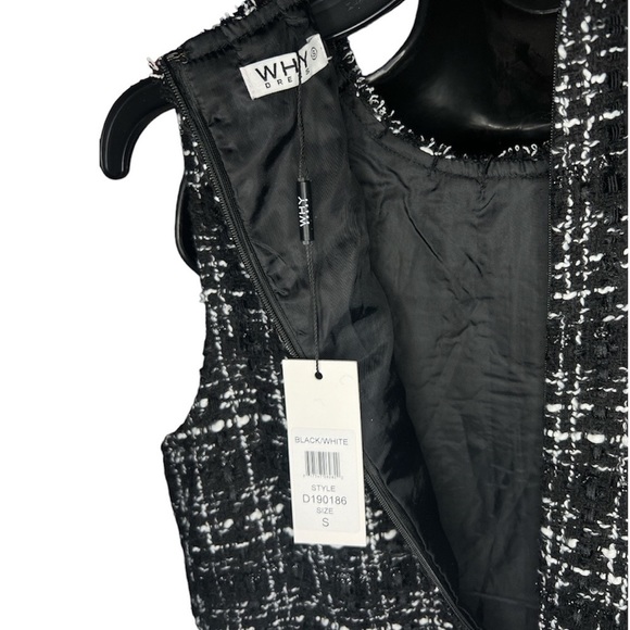 NWT ✨ DESIGNER Black & white tweed cut-out sleeveless mini dress size S - Picture 5 of 5